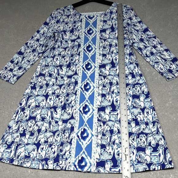 Lilly Pulitzer Dress Womens Medium Blue/White Ophelia Dress Get Trunky Pattern - Picture 7 of 13